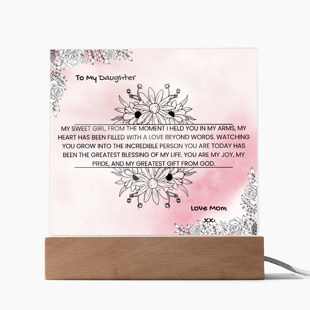 TO MY DAUGHTER - HAPPY BIRTHDAY - LOVE MOM - ACRYLLIC LED GIFT