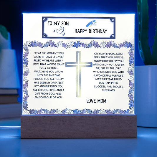 TO MY SON - HAPPY BIRTHDAY - LOVE MOM - ACRYLLIC LED GIFT