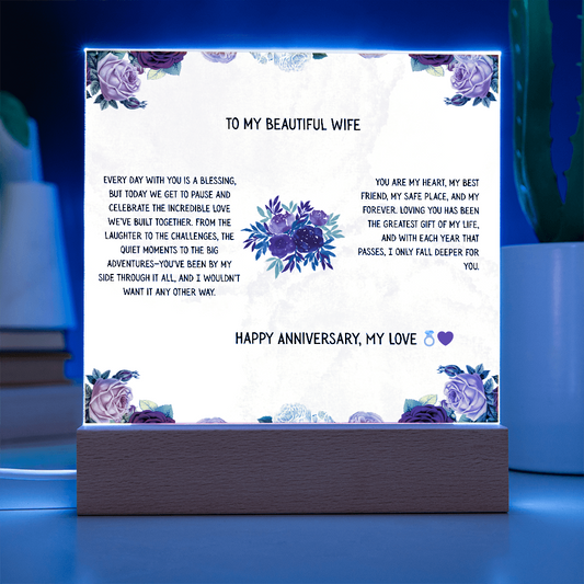 TO MY BEAUTIFUL WIFE - HAPPY ANNIVERSARY MY LOVE - ACRYLLIC LED GIFT