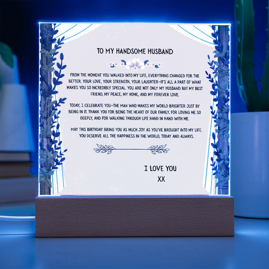 TO MY HANDSOME HUSBAND - I LOVE YOU - ACRYLLIC LED GIFT