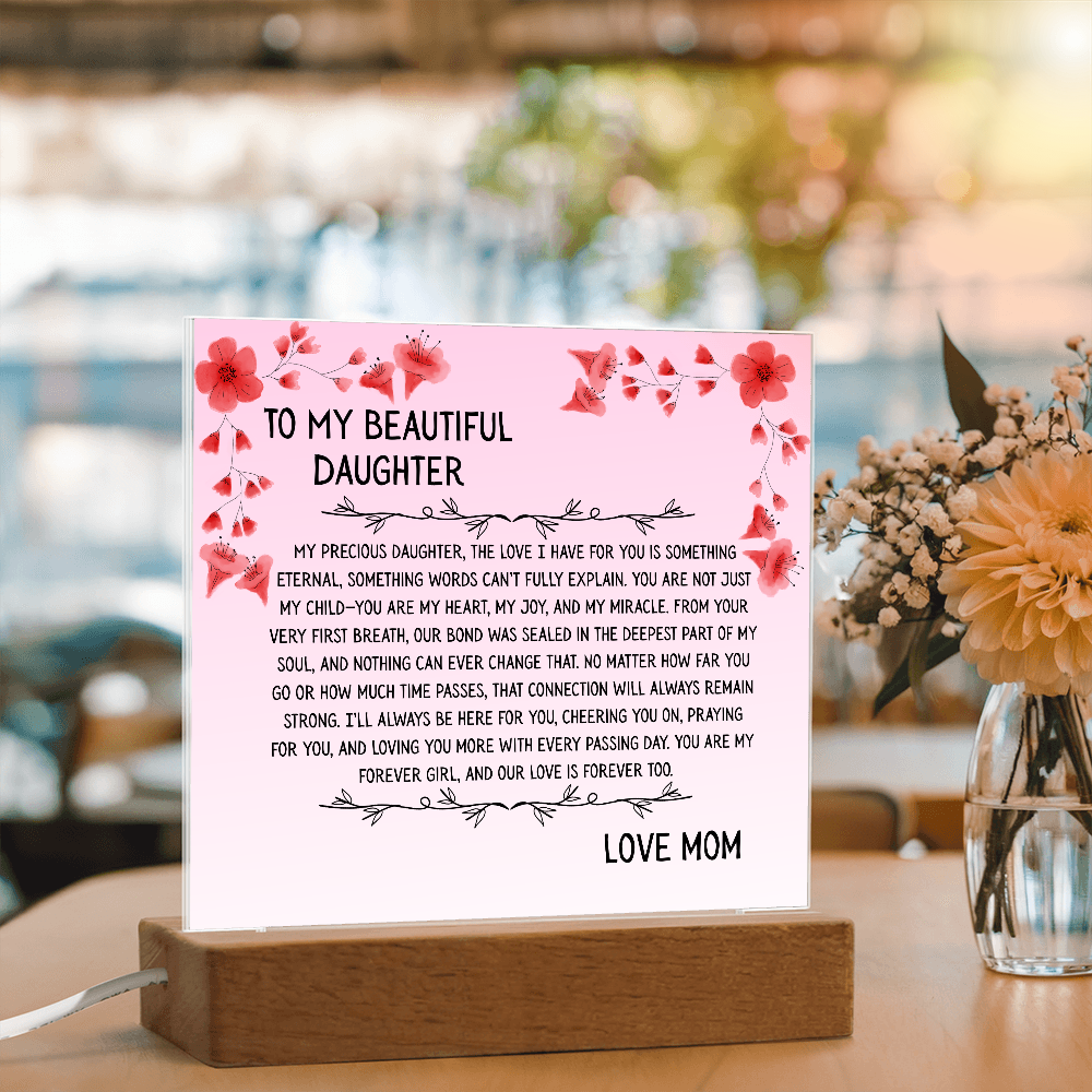 TO MY BEAUTIFUL DAUGHTER - LOVE MOM - ACRYLLIC LED GIFT