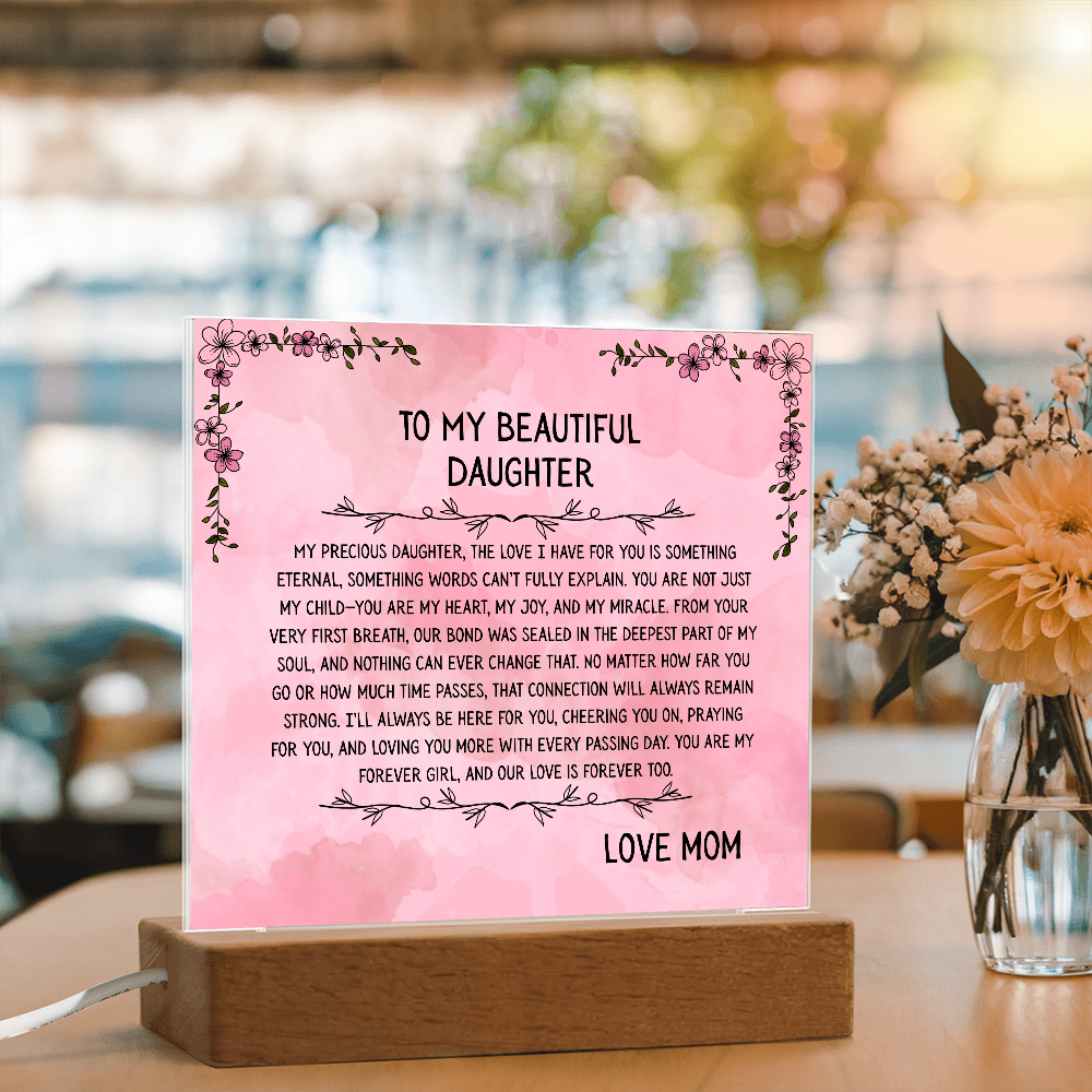 TO MY BEAUTIFUL DAUGHTER - LOVE MOM - ACRYLLIC LED GIFT