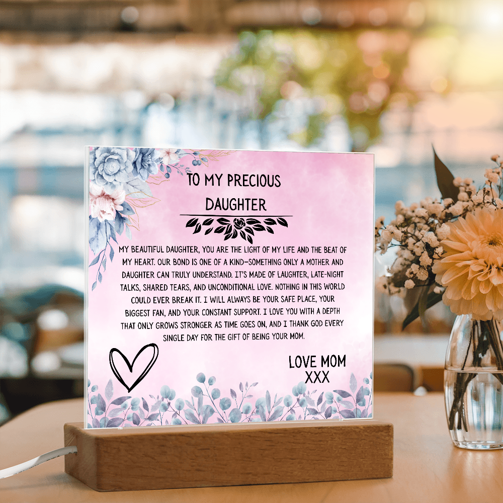 TO MY PRECIOUS DAUGHTER - LOVE MOM - ACRYLLIC LED GIFT