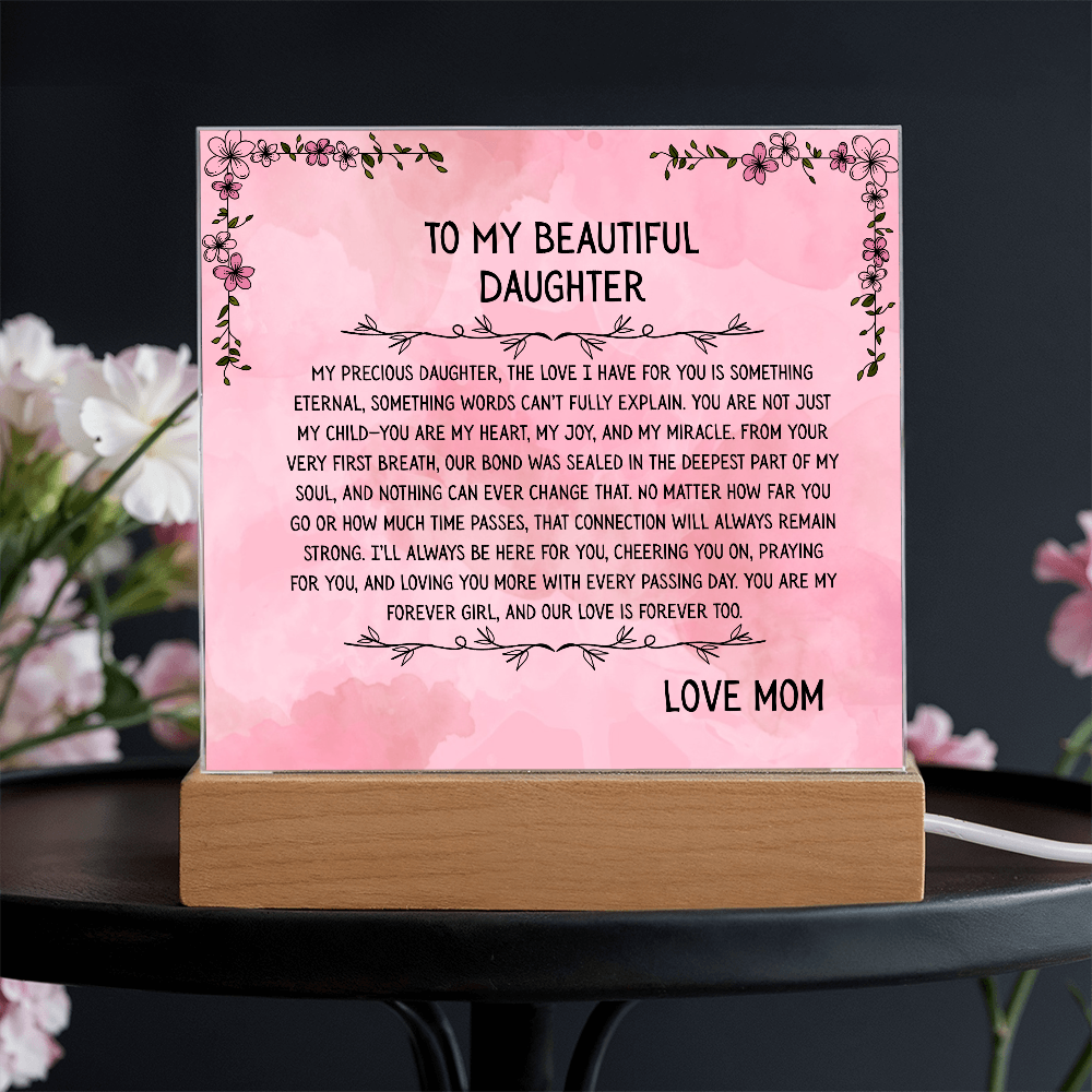 TO MY BEAUTIFUL DAUGHTER - LOVE MOM - ACRYLLIC LED GIFT