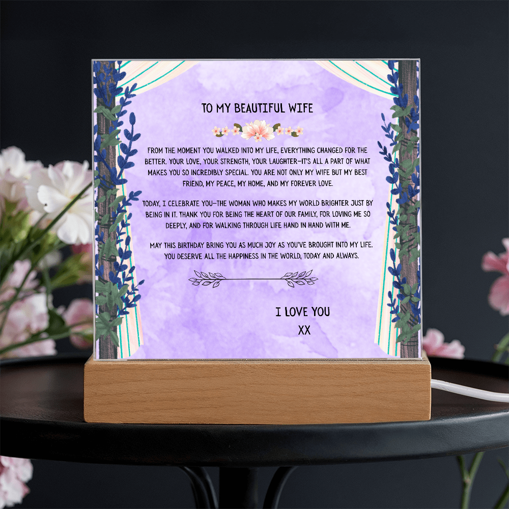 TO MY BEAUTIFUL WIFE - I LOVE YOU - ACRYLLIC LED GIFT