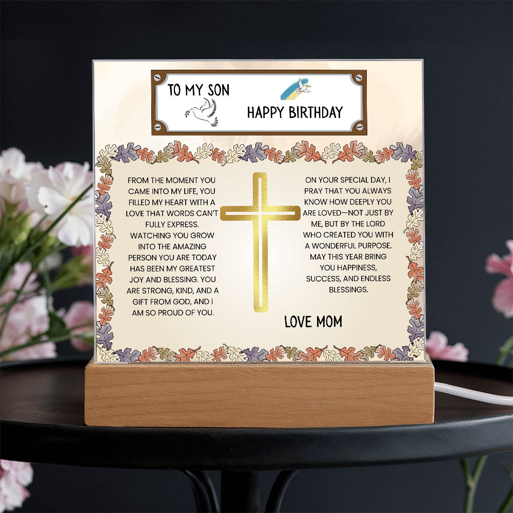 TO MY SON - HAPPY BIRTHDAY - LOVE MOM - ACRYLLIC LED GIFT