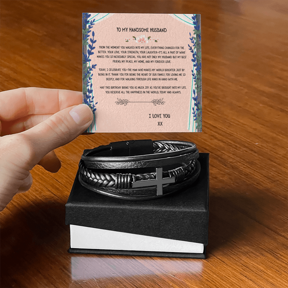 TO MY HANDSOME HUSBAND - HAPPY BIRTHDAY - CROSS BRACELET GIFT SET