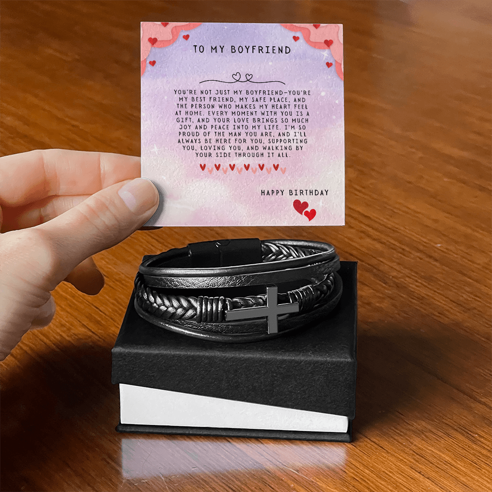 TO MY BOYFRIEND - HAPPY BIRTHDAY - CROSS BRACELET GIFT SET