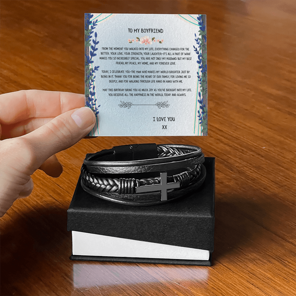 TO MY BOYFRIEND - HAPPY BIRTHDAY - CROSS BRACELET GIFT SET