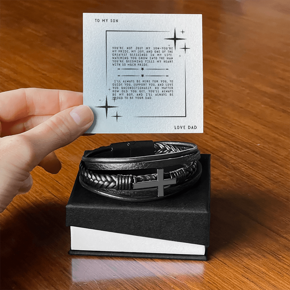 TO MY SON - LOVE DAD - CROSS BRACELET GIFT SET