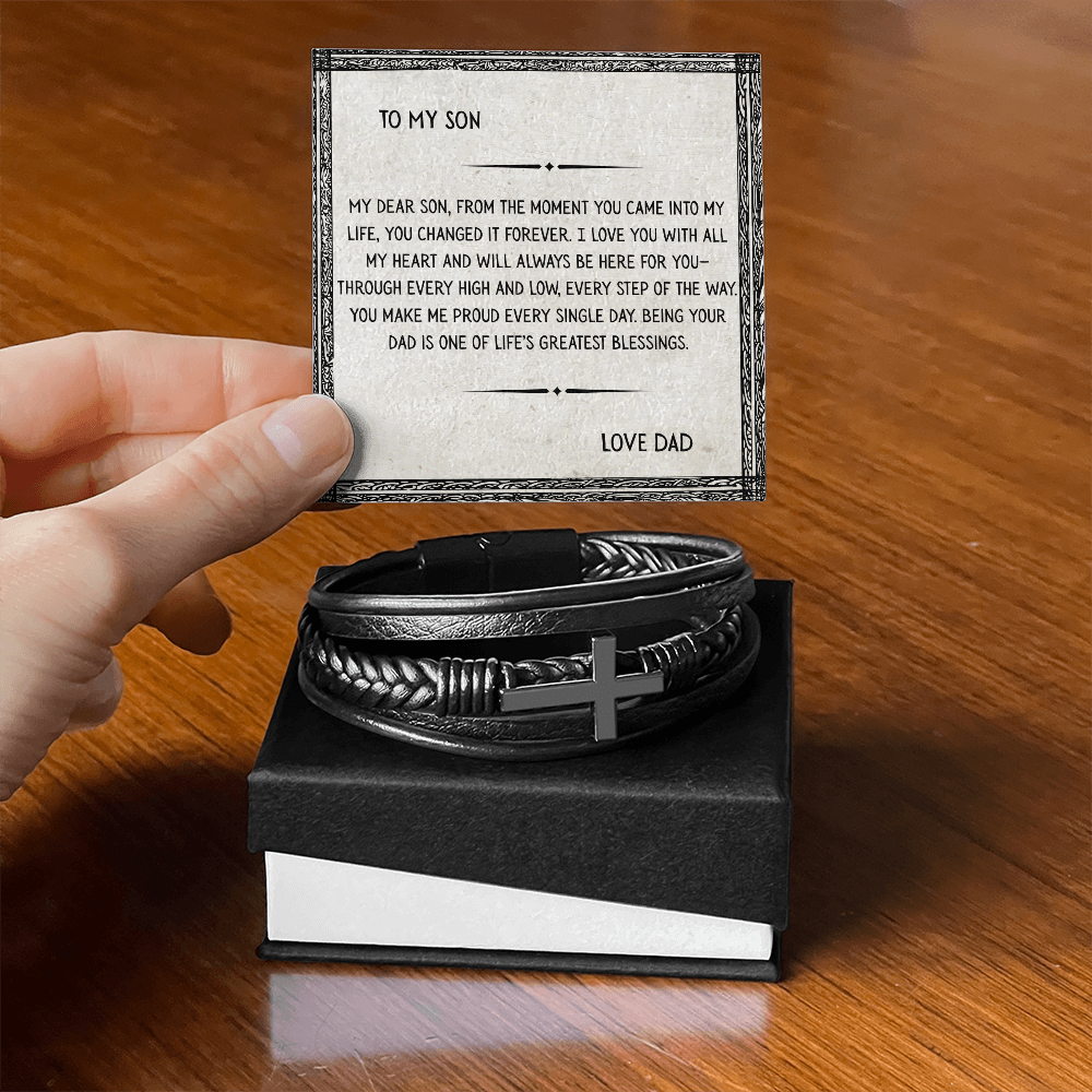 TO MY SON - LOVE DAD - CROSS BRACELET GIFT SET