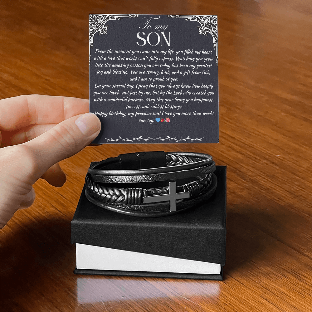 TO MY SON - HAPPY BIRTHDAY - CROSS BRACELET GIFT SET