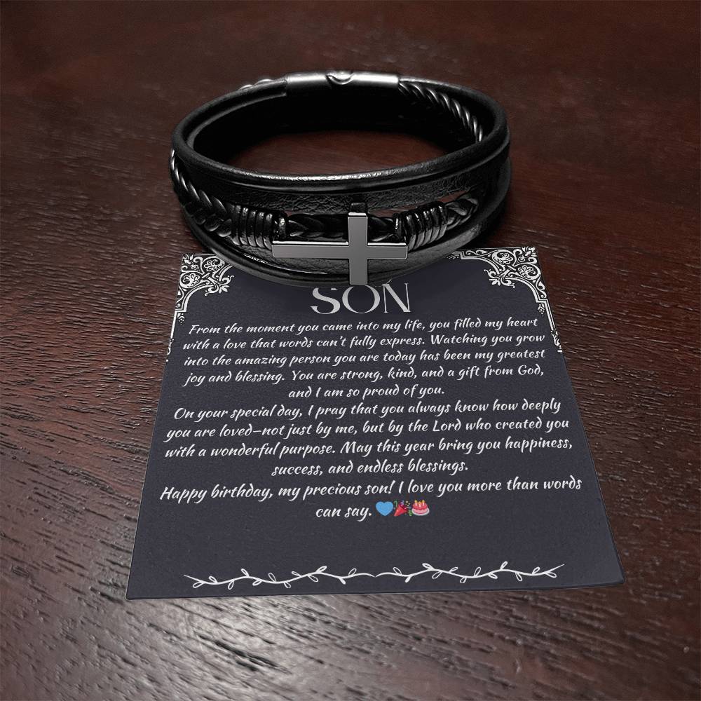 TO MY SON - HAPPY BIRTHDAY - CROSS BRACELET GIFT SET