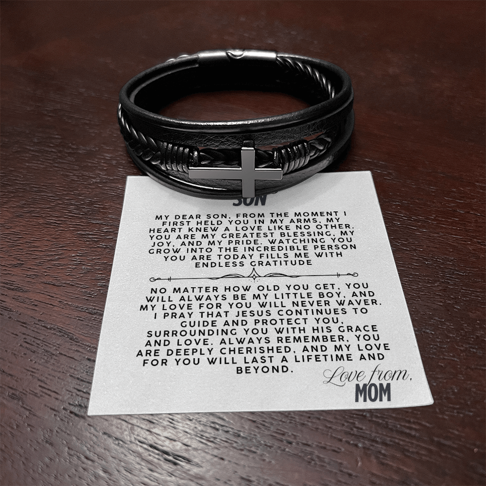 TO MY SON - LOVE MOM - CROSS BRACELET GIFT SET