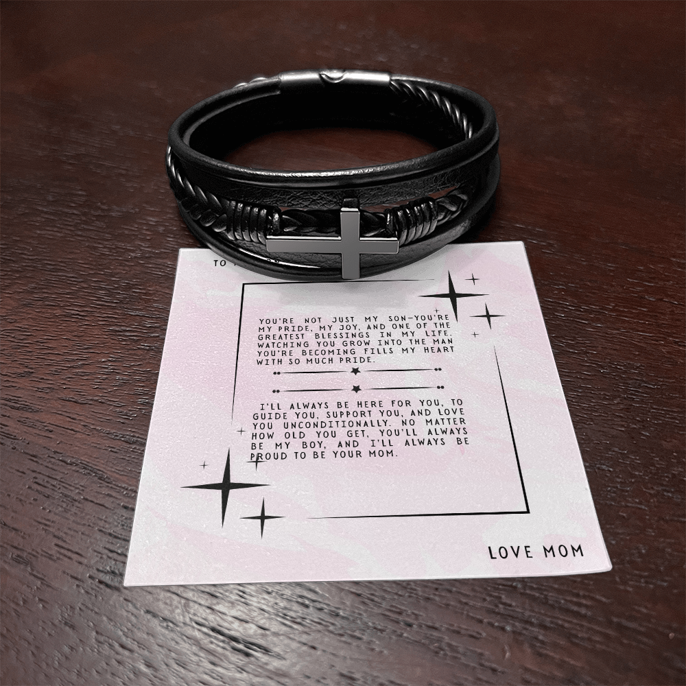 TO MY SON - LOVE MOM - CROSS BRACELET GIFT SET