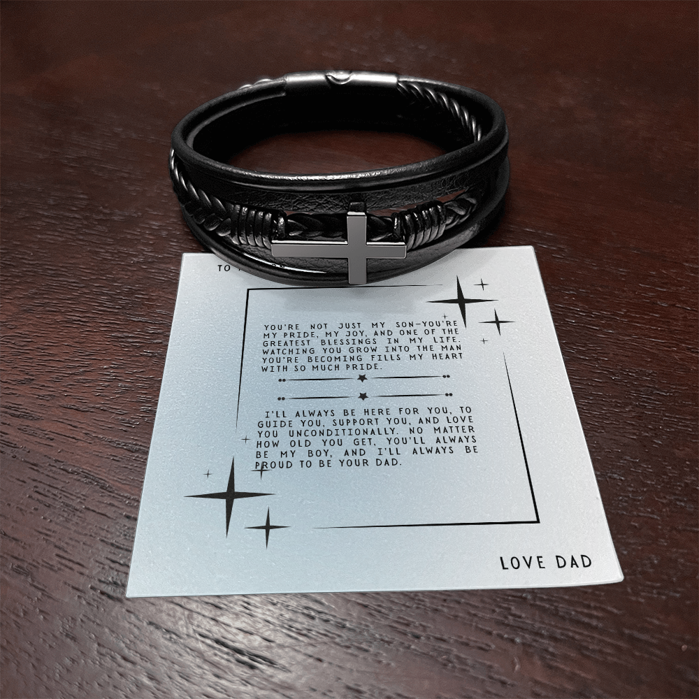 TO MY SON - LOVE DAD - CROSS BRACELET GIFT SET