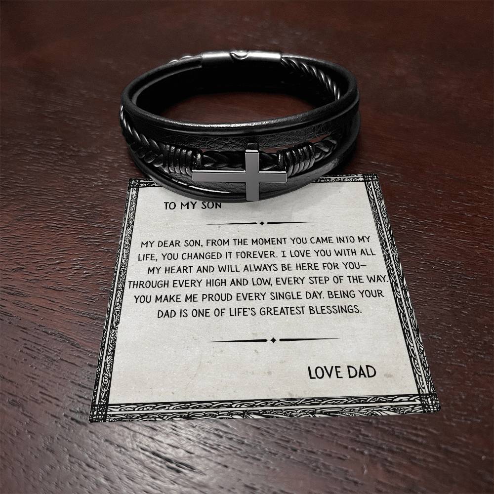 TO MY SON - LOVE DAD - CROSS BRACELET GIFT SET