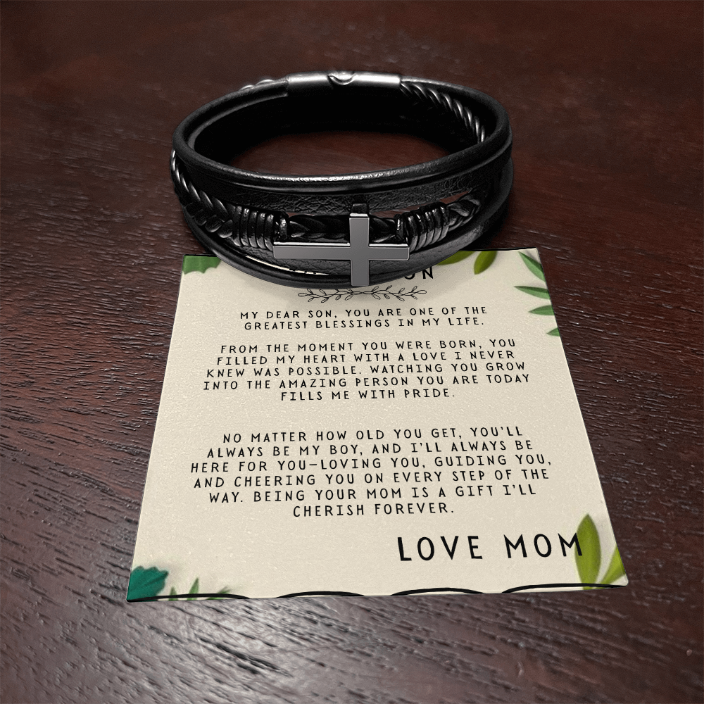 TO MY SON - LOVE MOM - CROSS BRACELET GIFT SET