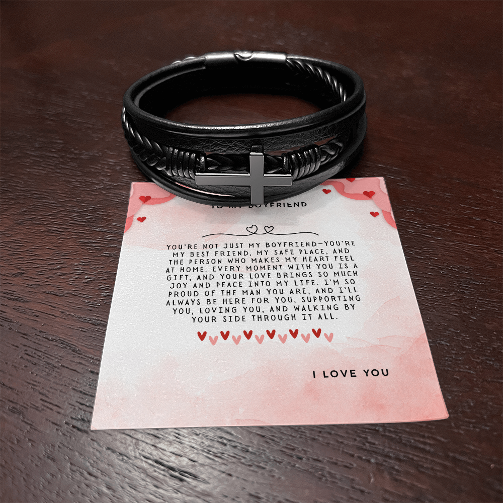 TO MY BOYFRIEND - I LOVE YOU - CROSS BRACELET GIFT SET