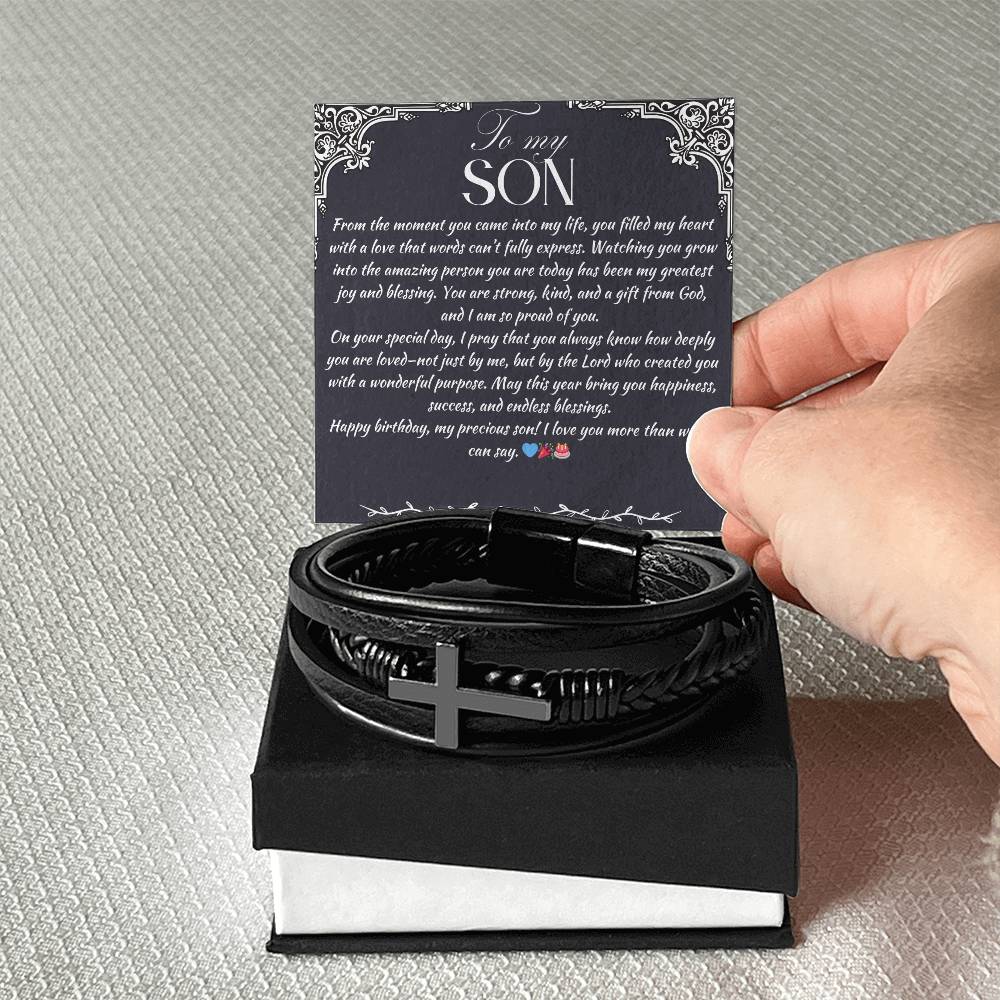 TO MY SON - HAPPY BIRTHDAY - CROSS BRACELET GIFT SET