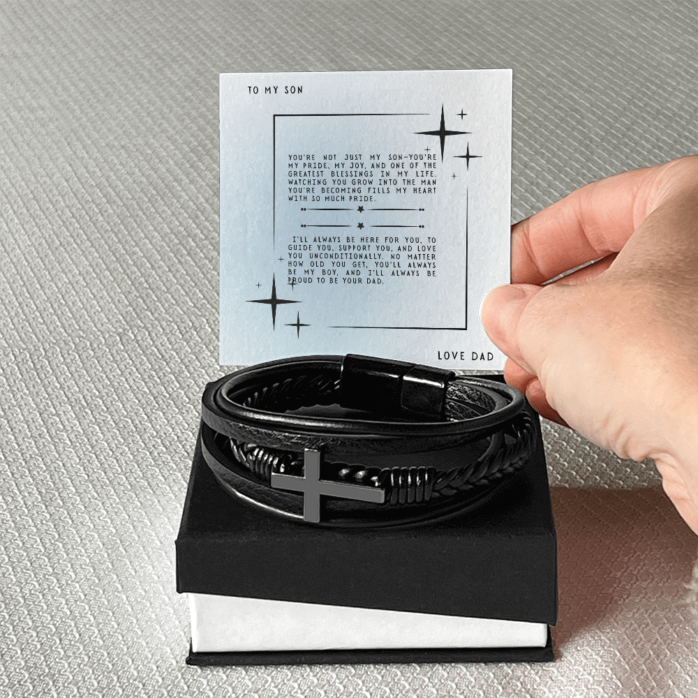 TO MY SON - LOVE DAD - CROSS BRACELET GIFT SET