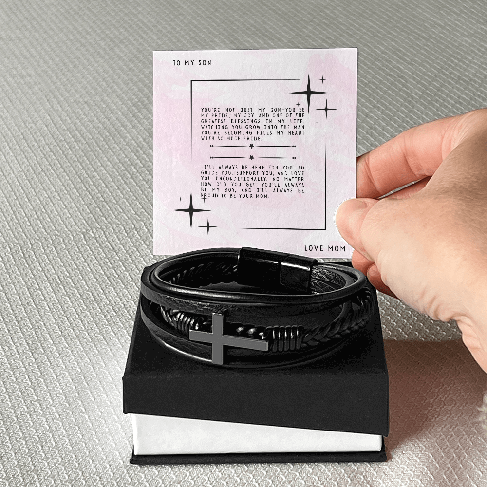TO MY SON - LOVE MOM - CROSS BRACELET GIFT SET