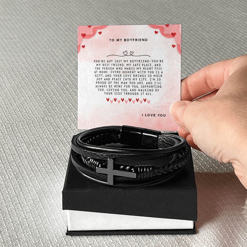 TO MY BOYFRIEND - I LOVE YOU - CROSS BRACELET GIFT SET