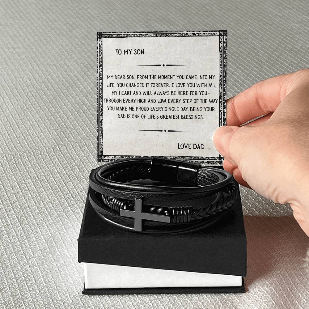 TO MY SON - LOVE DAD - CROSS BRACELET GIFT SET