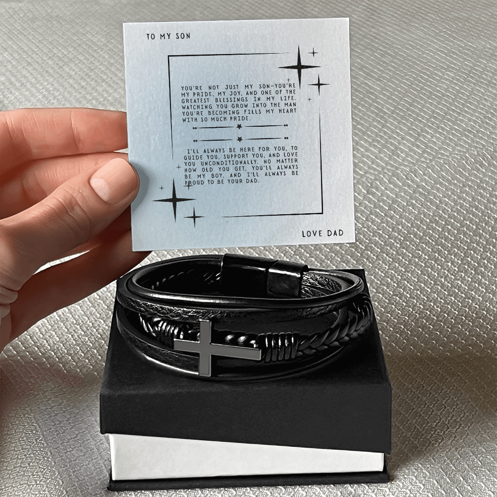 TO MY SON - LOVE DAD - CROSS BRACELET GIFT SET