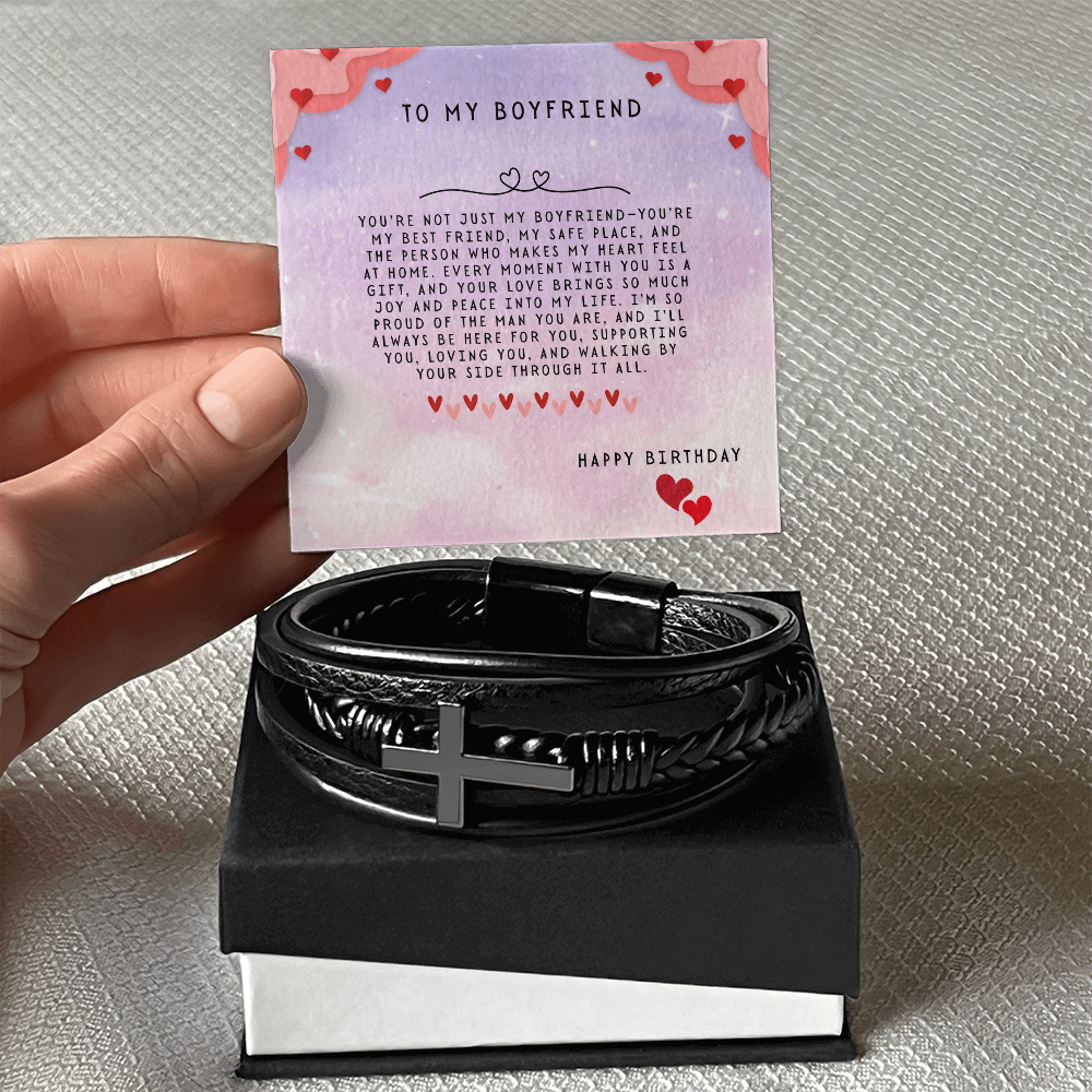 TO MY BOYFRIEND - HAPPY BIRTHDAY - CROSS BRACELET GIFT SET