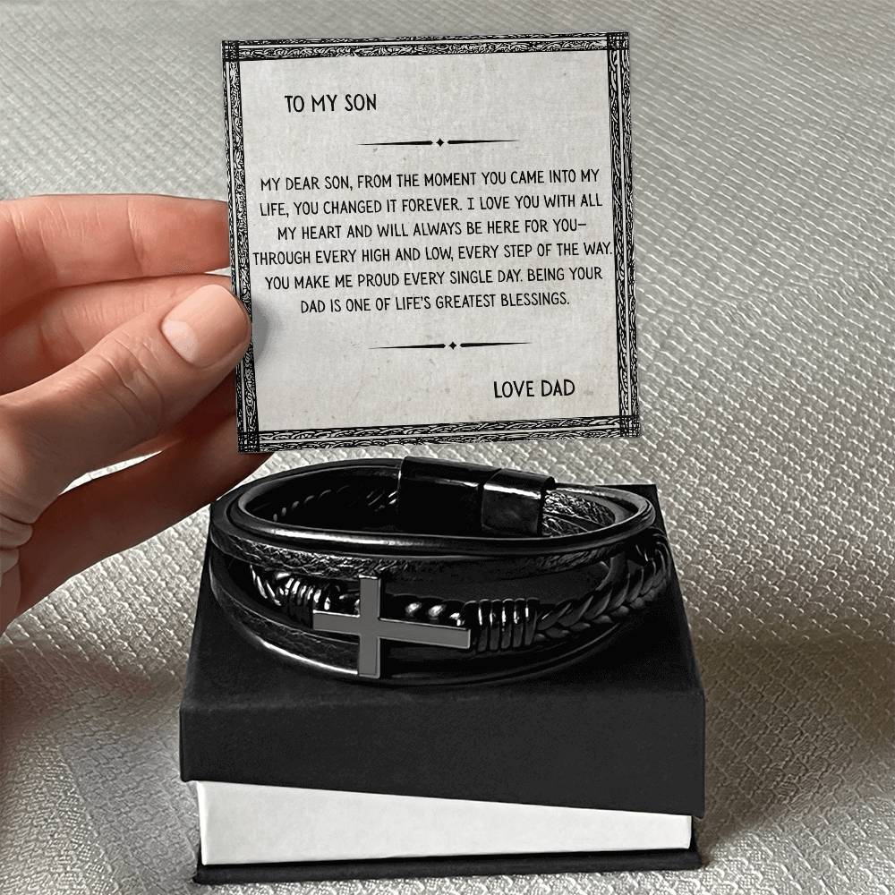 TO MY SON - LOVE DAD - CROSS BRACELET GIFT SET