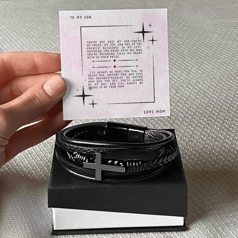 TO MY SON - LOVE MOM - CROSS BRACELET GIFT SET