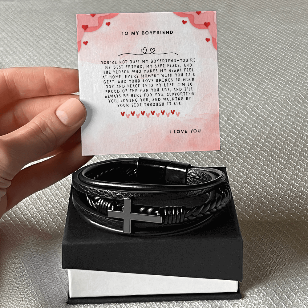 TO MY BOYFRIEND - I LOVE YOU - CROSS BRACELET GIFT SET