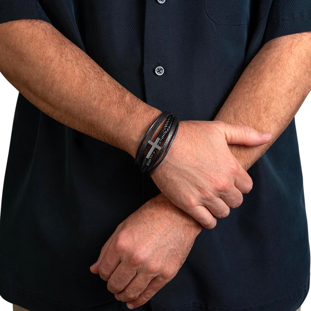 TO MY HANDSOME HUSBAND - HAPPY ANNIVERSARY - CROSS BRACELET GIFT SET
