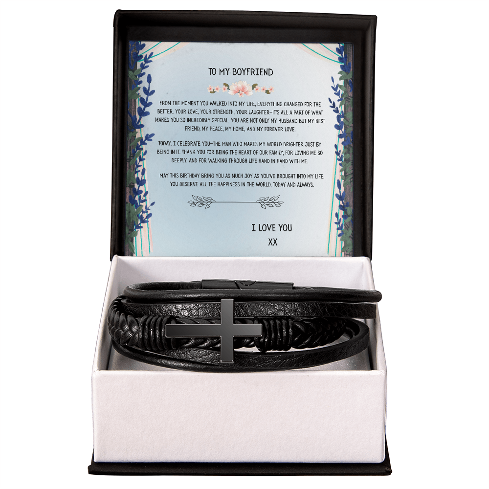 TO MY BOYFRIEND - HAPPY BIRTHDAY - CROSS BRACELET GIFT SET