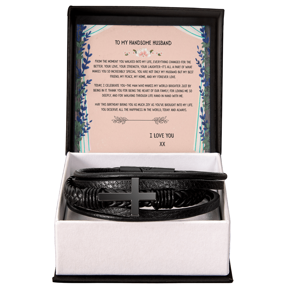 TO MY HANDSOME HUSBAND - HAPPY BIRTHDAY - CROSS BRACELET GIFT SET