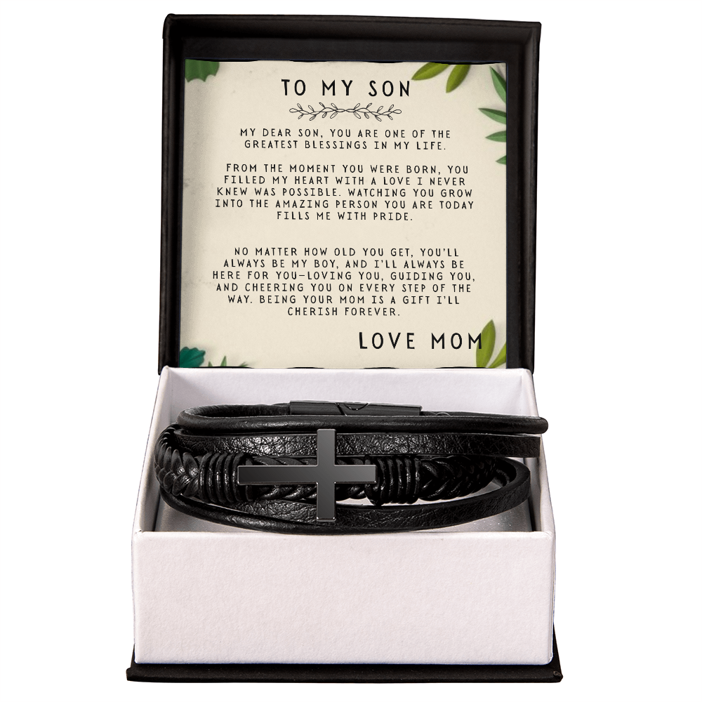TO MY SON - LOVE MOM - CROSS BRACELET GIFT SET