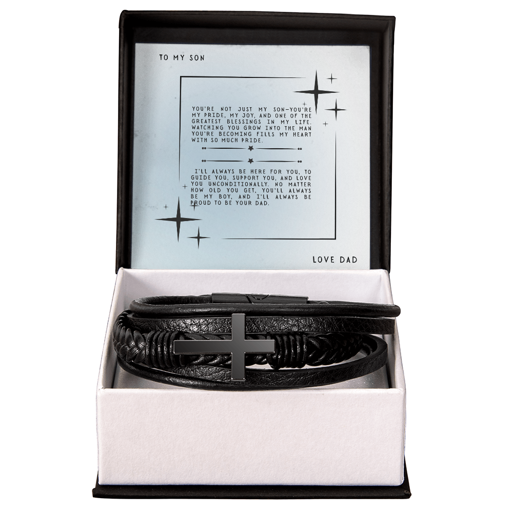 TO MY SON - LOVE DAD - CROSS BRACELET GIFT SET