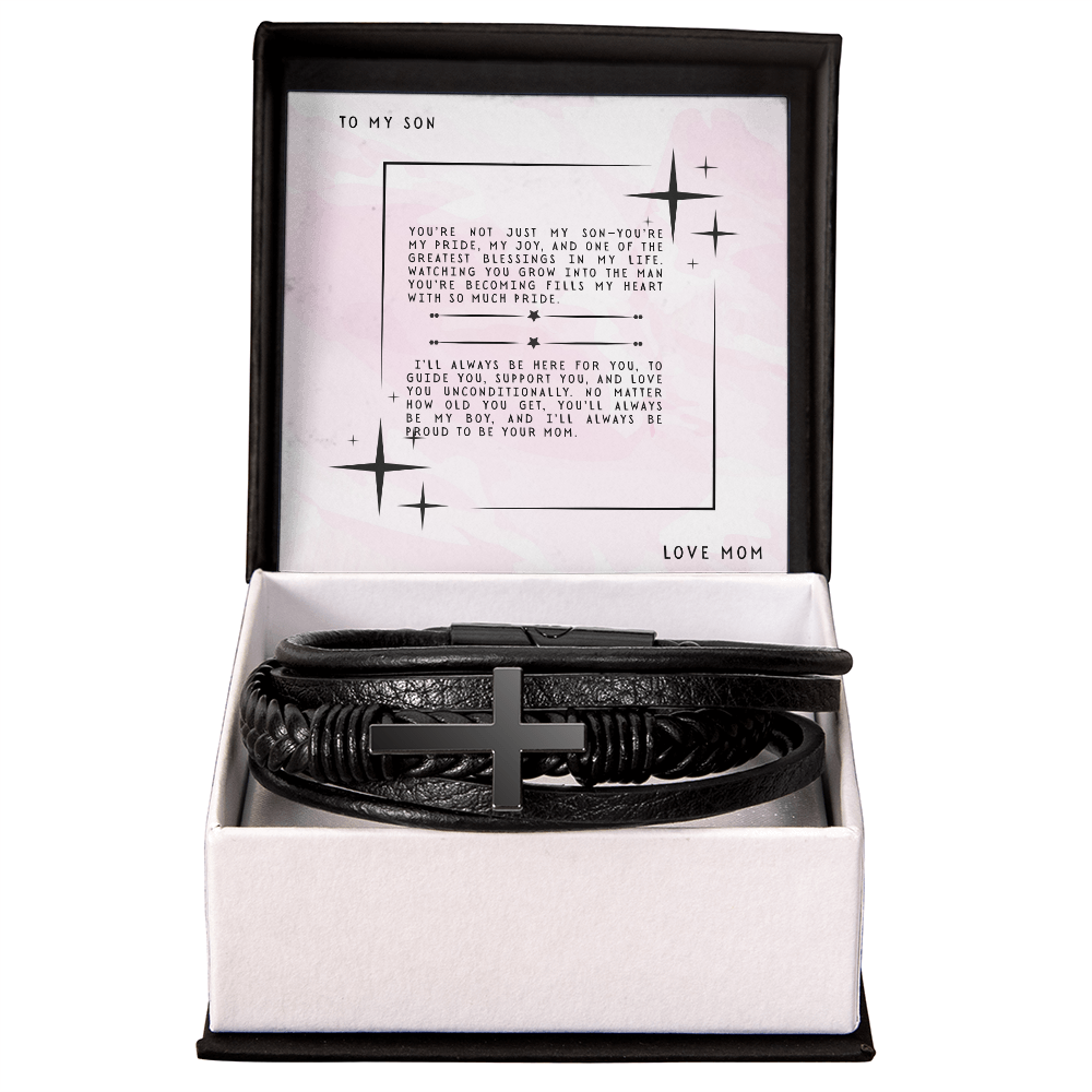 TO MY SON - LOVE MOM - CROSS BRACELET GIFT SET