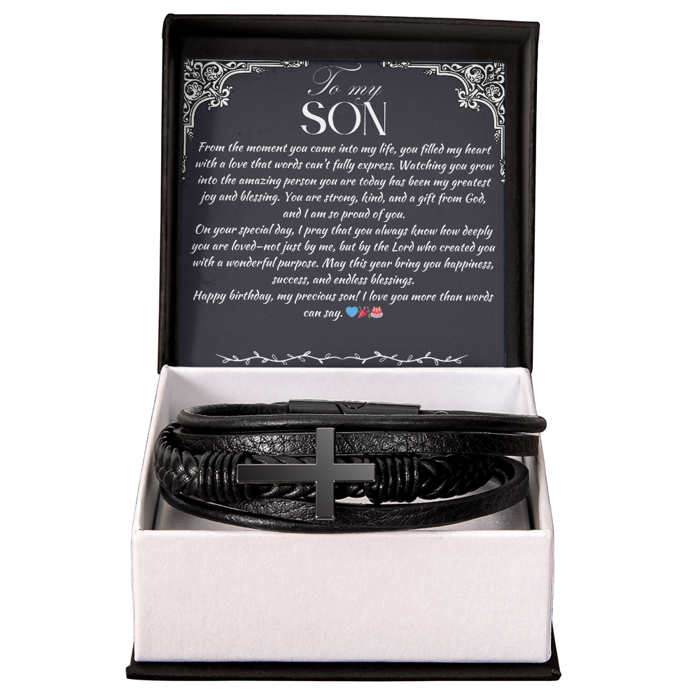 TO MY SON - HAPPY BIRTHDAY - CROSS BRACELET GIFT SET