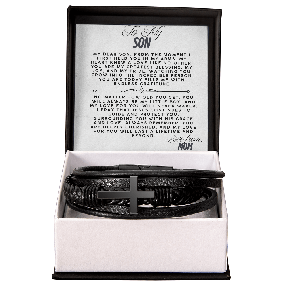 TO MY SON - LOVE MOM - CROSS BRACELET GIFT SET