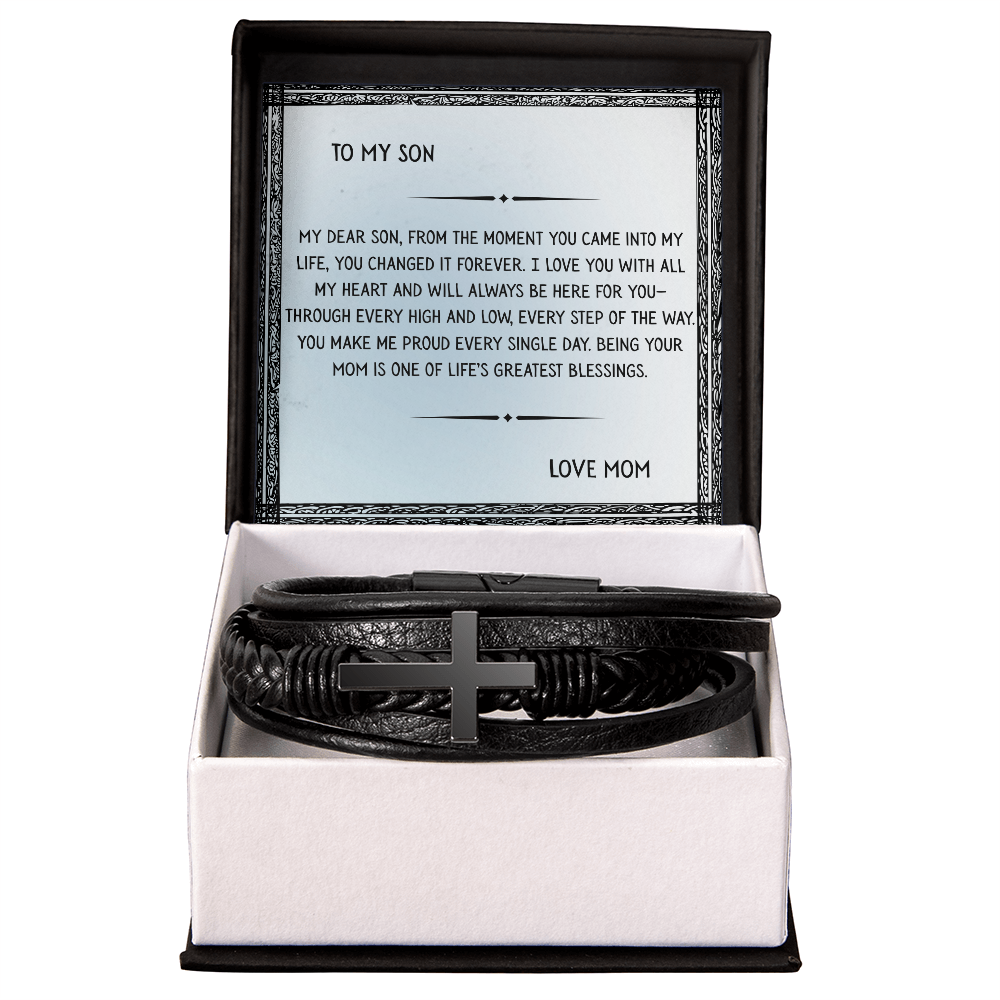 TO MY SON - LOVE MOM - CROSS BRACELET GIFT SET