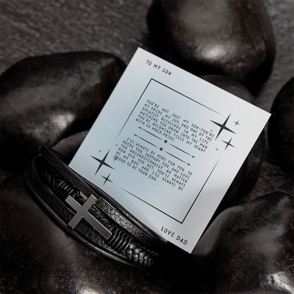 TO MY SON - LOVE DAD - CROSS BRACELET GIFT SET