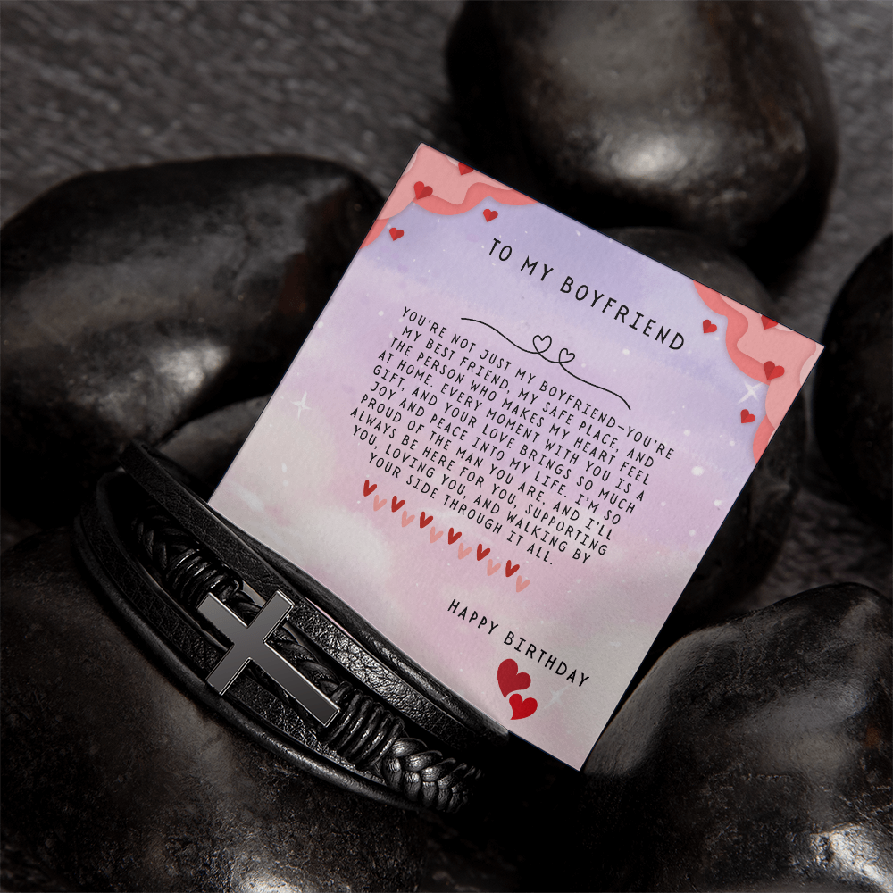 TO MY BOYFRIEND - HAPPY BIRTHDAY - CROSS BRACELET GIFT SET