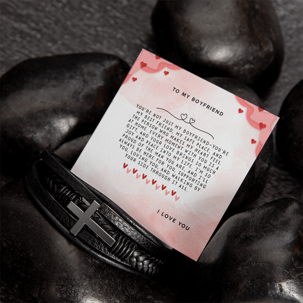 TO MY BOYFRIEND - I LOVE YOU - CROSS BRACELET GIFT SET