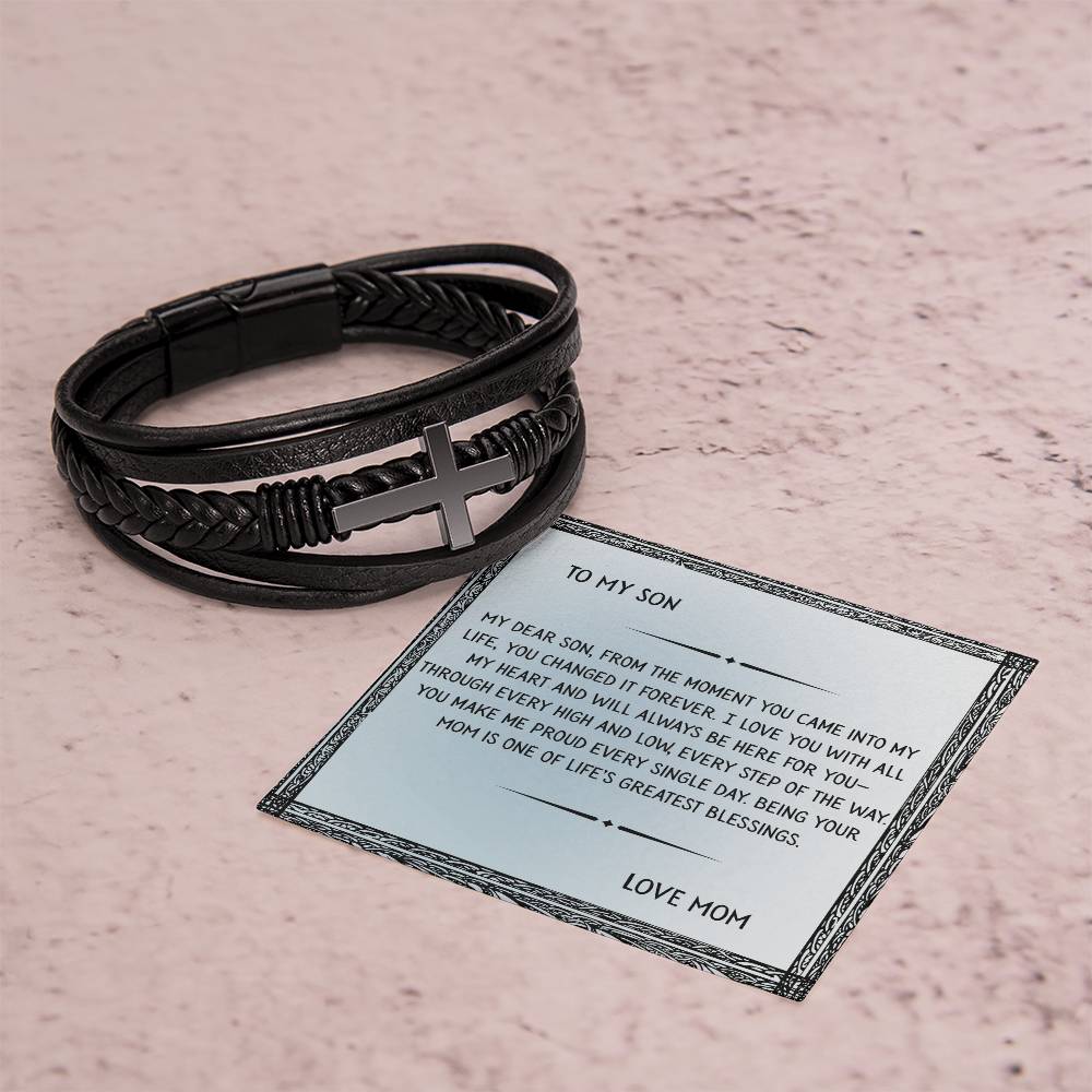 TO MY SON - LOVE MOM - CROSS BRACELET GIFT SET