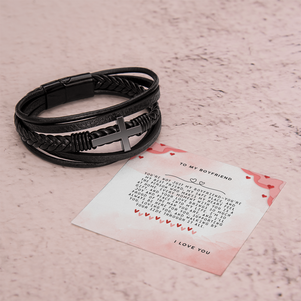 TO MY BOYFRIEND - I LOVE YOU - CROSS BRACELET GIFT SET