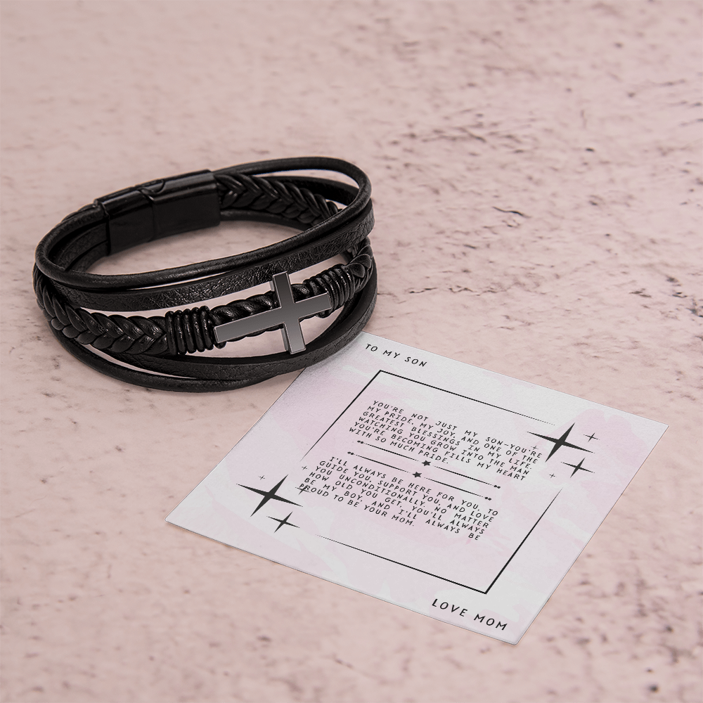 TO MY SON - LOVE MOM - CROSS BRACELET GIFT SET