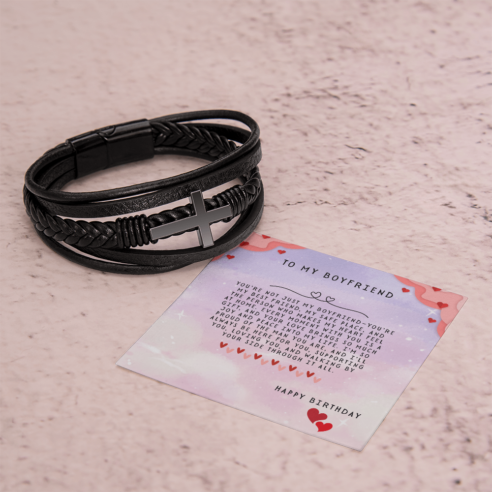 TO MY BOYFRIEND - HAPPY BIRTHDAY - CROSS BRACELET GIFT SET