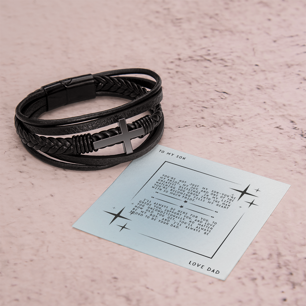 TO MY SON - LOVE DAD - CROSS BRACELET GIFT SET